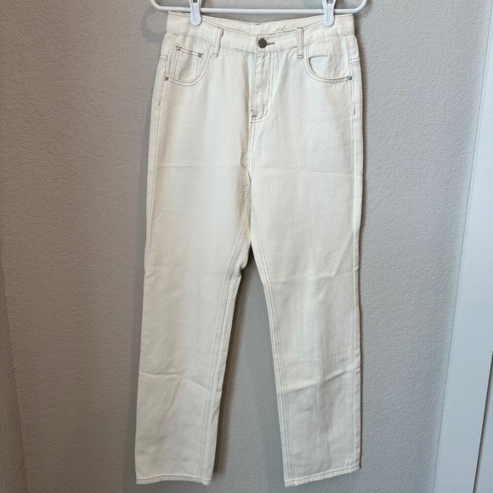 NWT Sunday Soho Cream Ecru White Straight Leg High Rise Pants - Size M